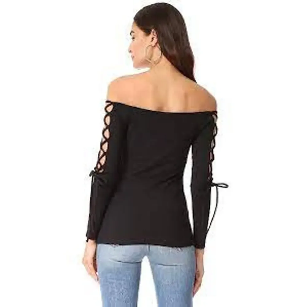 SUSANA MONACO (Revolve) Hailey Off Shoulder Top w Lace Up Sleeves - Picture 2 of 8